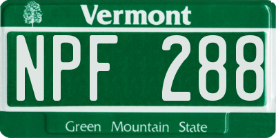 VT license plate NPF288