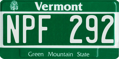 VT license plate NPF292