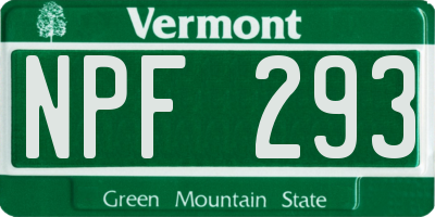 VT license plate NPF293