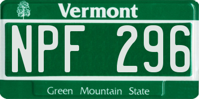 VT license plate NPF296