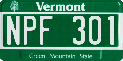 VT license plate NPF301