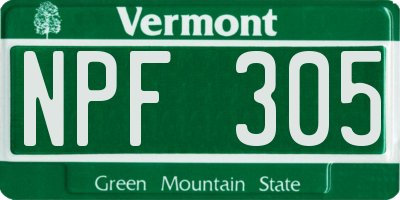 VT license plate NPF305