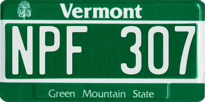VT license plate NPF307