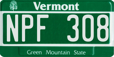 VT license plate NPF308