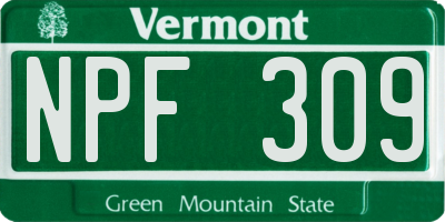 VT license plate NPF309