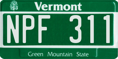 VT license plate NPF311