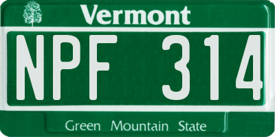 VT license plate NPF314