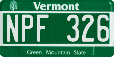 VT license plate NPF326
