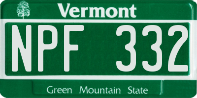 VT license plate NPF332
