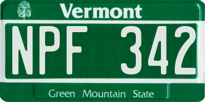 VT license plate NPF342