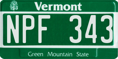 VT license plate NPF343