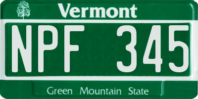 VT license plate NPF345