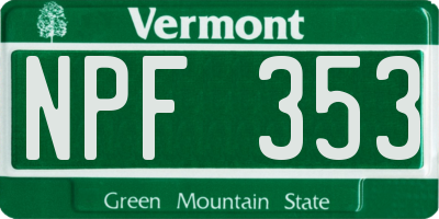 VT license plate NPF353