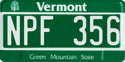 VT license plate NPF356