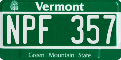 VT license plate NPF357