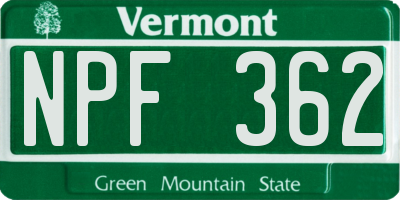 VT license plate NPF362