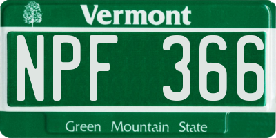 VT license plate NPF366