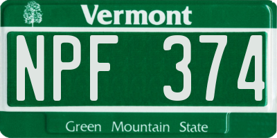 VT license plate NPF374