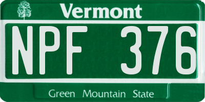 VT license plate NPF376