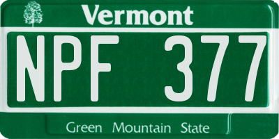 VT license plate NPF377