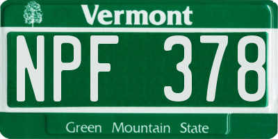 VT license plate NPF378