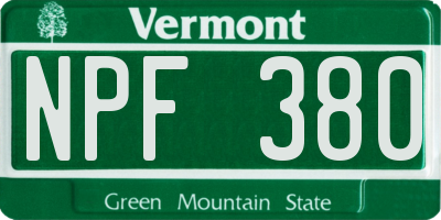 VT license plate NPF380