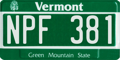 VT license plate NPF381