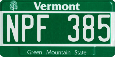 VT license plate NPF385