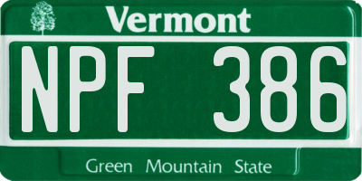 VT license plate NPF386