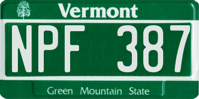 VT license plate NPF387