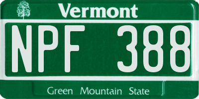 VT license plate NPF388