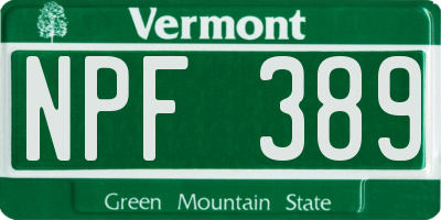 VT license plate NPF389