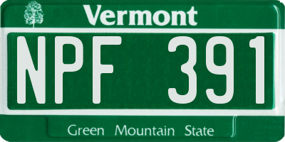 VT license plate NPF391