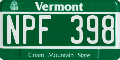 VT license plate NPF398