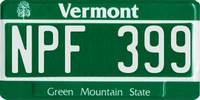 VT license plate NPF399