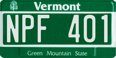 VT license plate NPF401