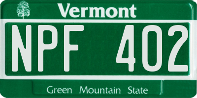 VT license plate NPF402