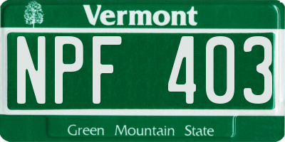 VT license plate NPF403