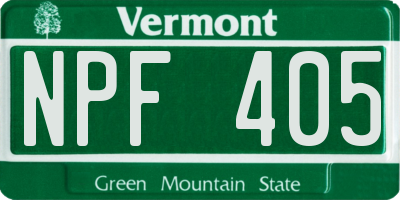 VT license plate NPF405