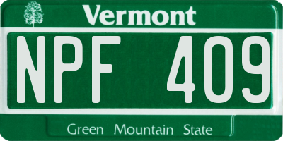 VT license plate NPF409