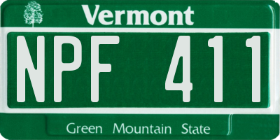 VT license plate NPF411