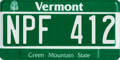 VT license plate NPF412