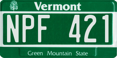 VT license plate NPF421