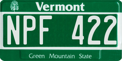VT license plate NPF422