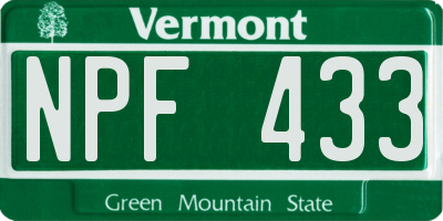 VT license plate NPF433