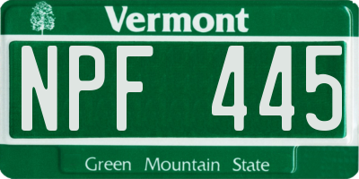 VT license plate NPF445
