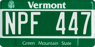VT license plate NPF447