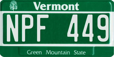 VT license plate NPF449