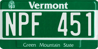 VT license plate NPF451