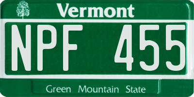VT license plate NPF455